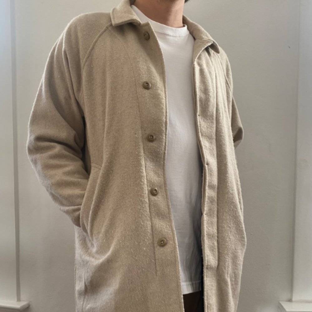 3Sixteen | Wool Mac Coat Tan Wool Boxweave | Three Quarter Length
